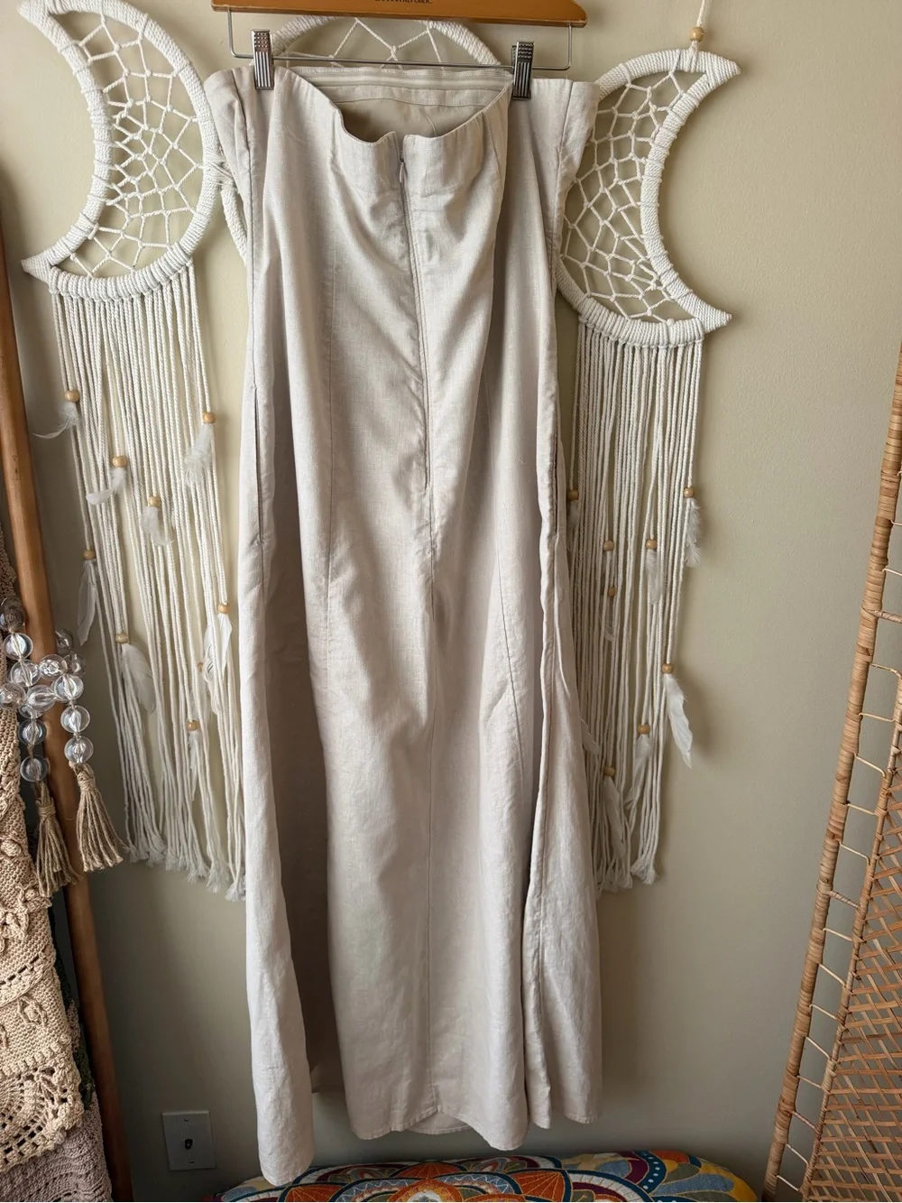 Abercrombie & Fitch Beige Strapless Maxi Dress Tall